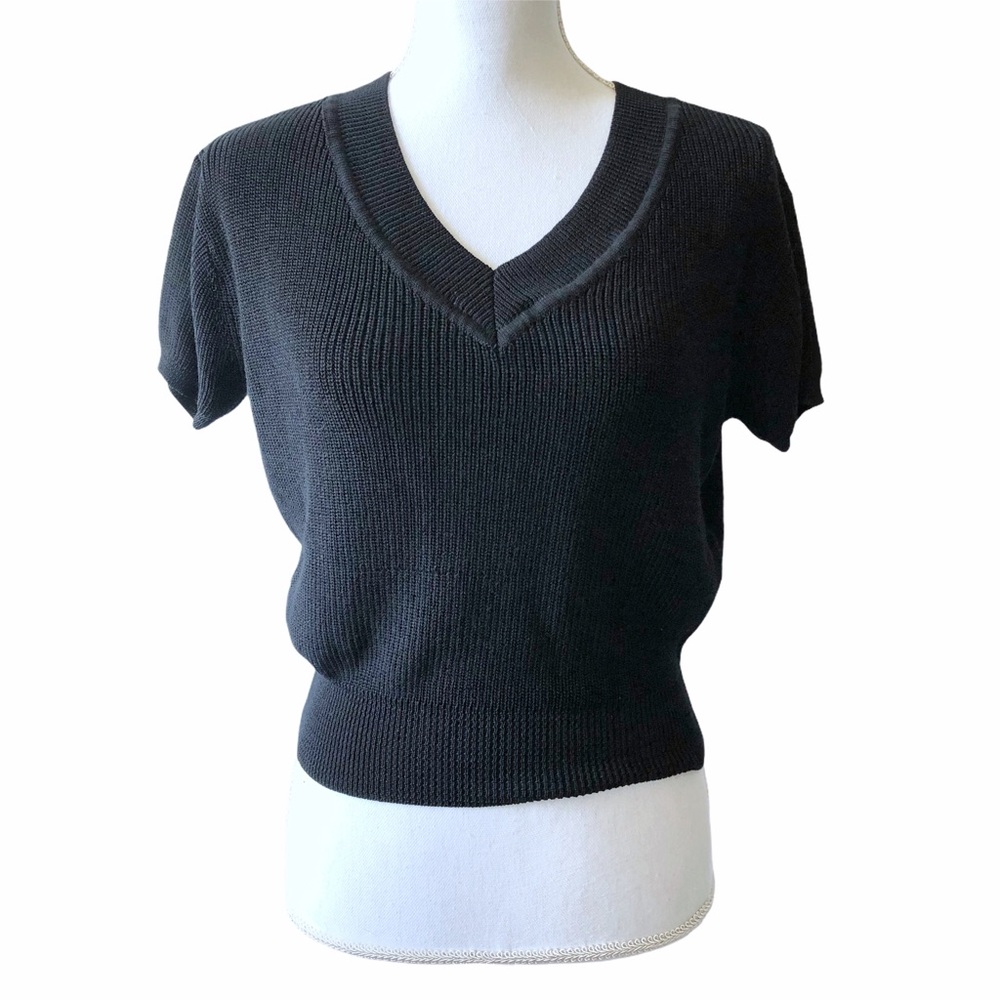 Workshop Republic Clothing Black V-Neck Short Sleeve Sweater
